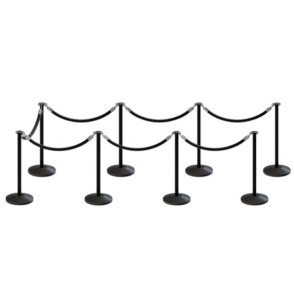 Montour Line Stanchion Post and Rope Kit Black, 8 Flat Top 7 Black Rope C-Kit-8-BK-FL-7-PVR-BK-PS